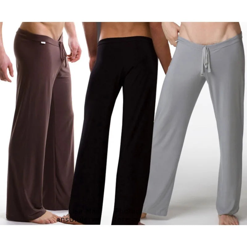Men's Ice Silk Casual Pants Summer Drawstring Loose Fit Breathable Yoga Trousers Men's Lightweight Lounge Wide Leg Pants