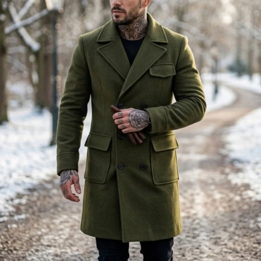 New Men's Wool Blend Trench Coat Warm & Windproof | Double-Breasted Design Mid-Length Streetwear Jacket for Casual  Outdoor Wear