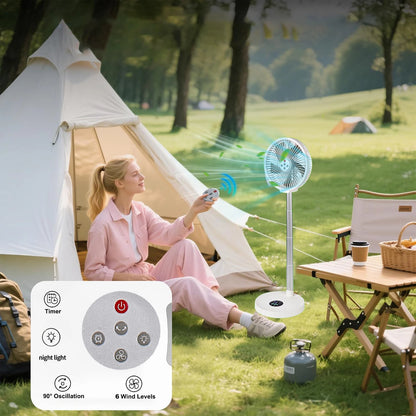Remote control folding fan home bedroom outdoor camping fan silent LED light shaking left and right 10 inch desktop vertical fan