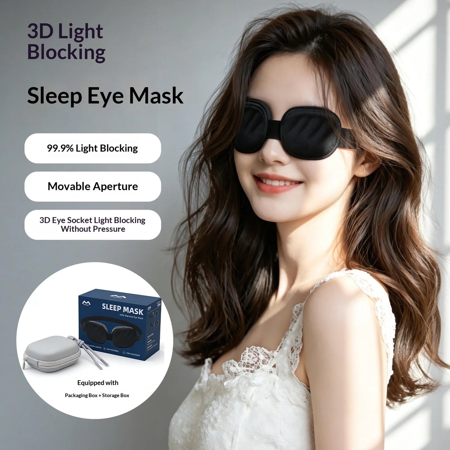 3D Sleep Mask Adjustable For Side Sleeper Eyeshade Light Blocking Blindfold Eye Cover Mask Sleeping Aid Eyepatch For Travel Rest