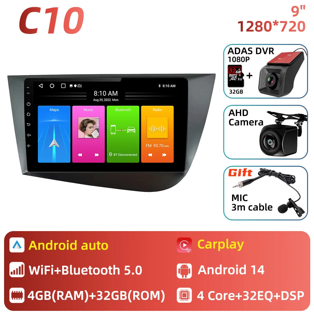 Carplay For Seat Leon 2 MK 2 2005 - 2012 Car Radio Car Multimedia Player Android Auto GPS Navigation Head Unit Stereo 2 Din 4G