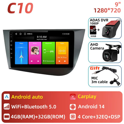 Carplay For Seat Leon 2 MK 2 2005 - 2012 Car Radio Car Multimedia Player Android Auto GPS Navigation Head Unit Stereo 2 Din 4G
