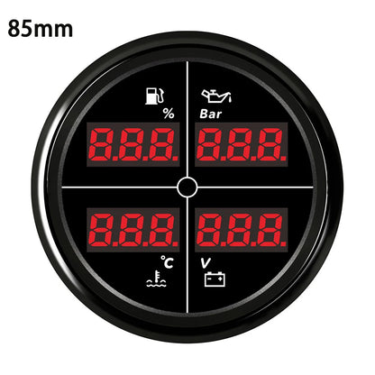 ELING Digital 52mm 85mm Car 4 in 1 Multifunction Gauge with Fuel Level Oil Pressure Water Temp. Voltmeter and 8 Colors Backlight