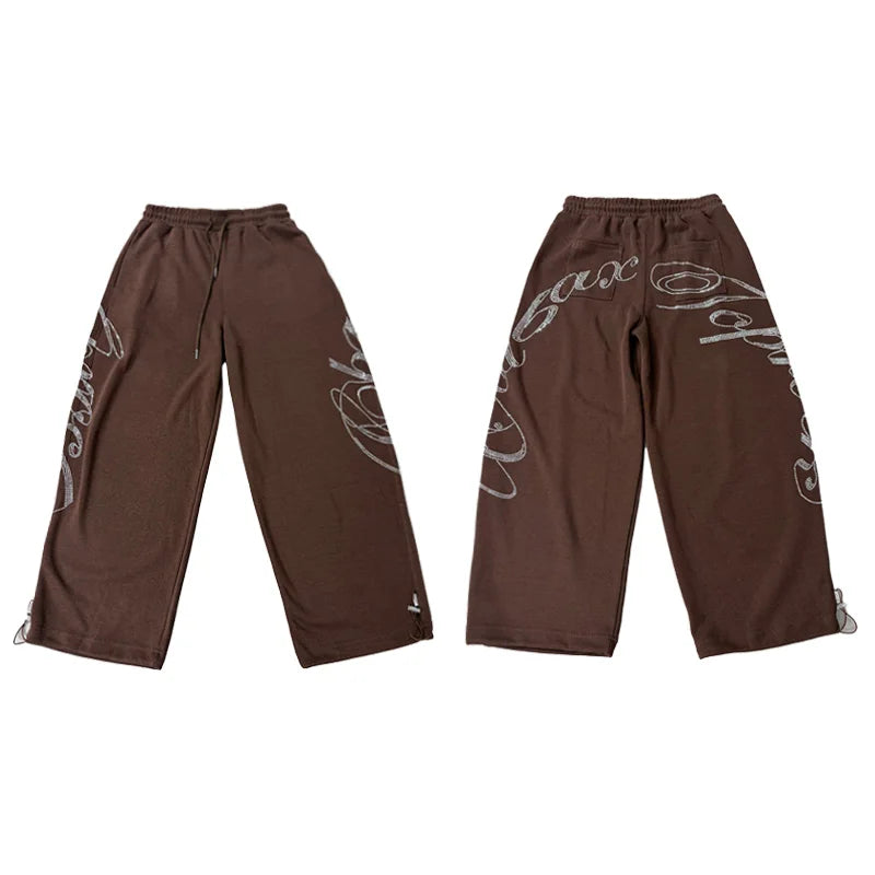 ROKBBK-K Glitter High Waist Wide Leg Pants Women's Street Dance Casual Loose Fashion Cotton Drill Lettering Trousers