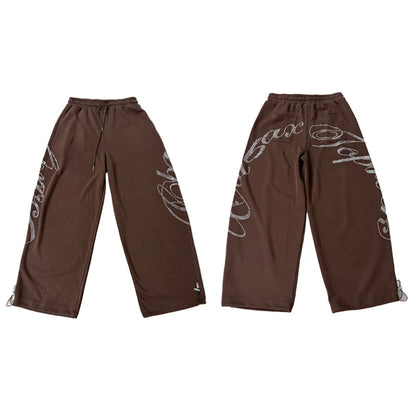 ROKBBK-K Glitter High Waist Wide Leg Pants Women's Street Dance Casual Loose Fashion Cotton Drill Lettering Trousers