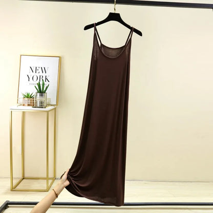 Summer round Neck Modal Dress Thin Long A-Line Dress Vest Strap Dress Loose Base Dress Inner Wear Casual Style No Sleeve Dress