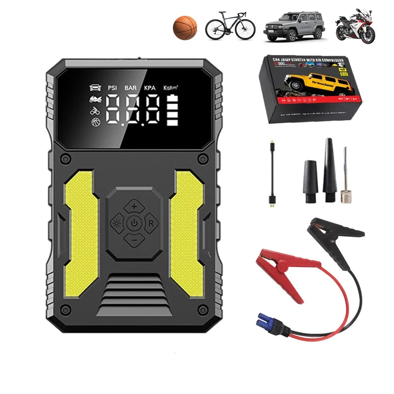 4in1 Portable Jump Starter Power Bank 12V 1500A Car Jump Starter With 150PSI Air Compressor Emergency Booster Lighting Charging