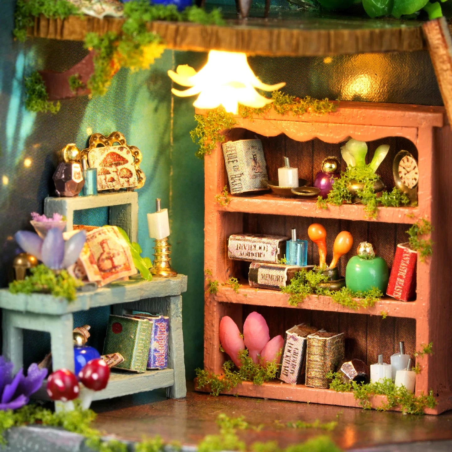 Secret Wonderland Mini 3D Puzzle Model Dollhouse Set DIY Handmade Dollhouse Bookshelf Set, Wooden Crafts Birthday Gift
