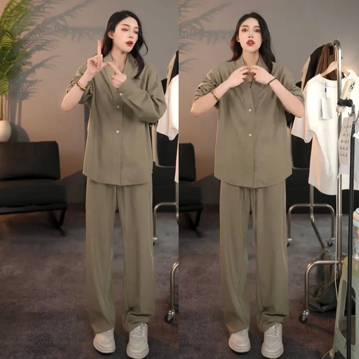 Casual Linen Silk Men Women Set Spring Summer Fashion Straight Leg Pants Long Sleeve Shirt Outerwear Two Piece Set Couple Out...