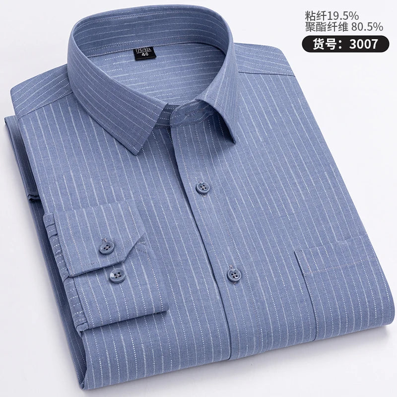 High Quality Men's Shirts Spring Autumn Long Sleeve Wrinkle Resistant Non Ironing Stripe Man Clothing  Big Size 5XL 6XL 7XL