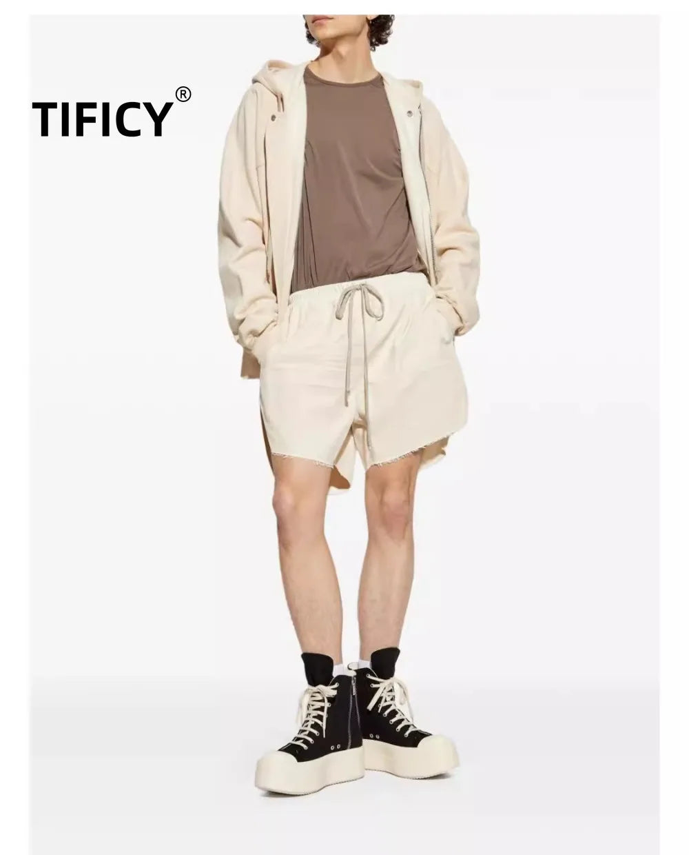High Street Shorts Men's Dark RO Men's Side Split Casual Shorts 25RO Drawstring Loose High Street Wide Leg Shorts