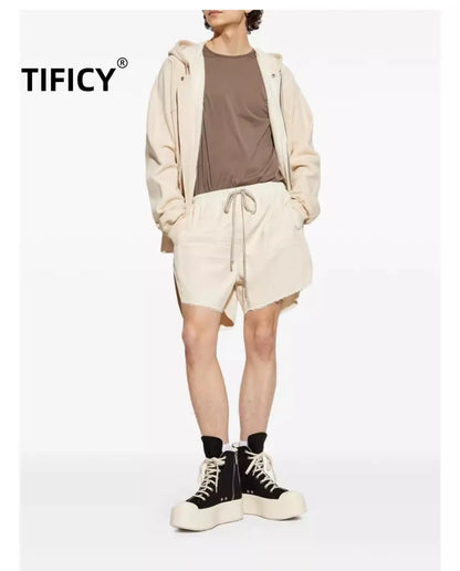 High Street Shorts Men's Dark RO Men's Side Split Casual Shorts 25RO Drawstring Loose High Street Wide Leg Shorts