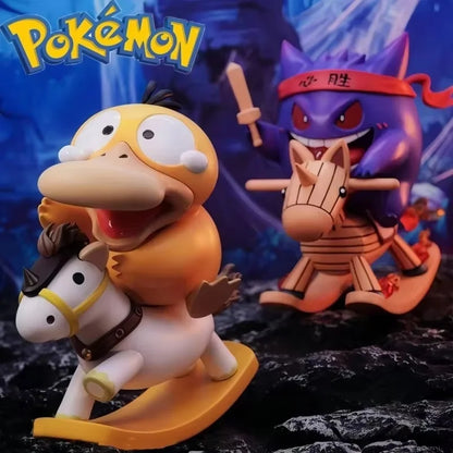 Hot Pokemon Anime Figures Psyduck Figure Gengar Riding A Rocking Horse Action Figurine Pvc Statue Model Dolls Childrens Toy Gift