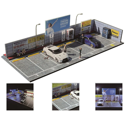 G Fans 1/64 Scale Car Garage Miniatures Model Car Parking Lot Diecast Scene Display Vehicle Scene Toy Background Collection