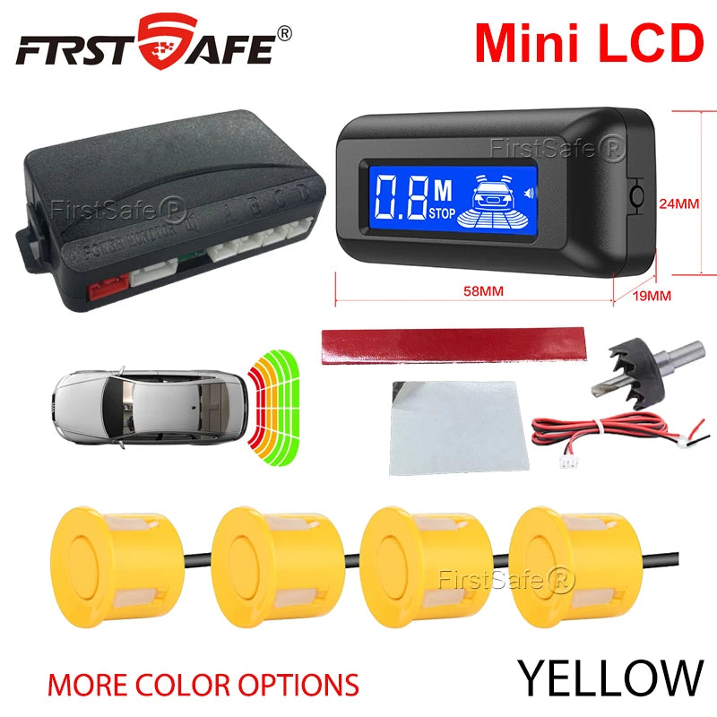 FirstSafe Factory Car Parking Sensor Kit Mini LCD Display With 22mm 4 Sensors Radar Detector System Universal All Car