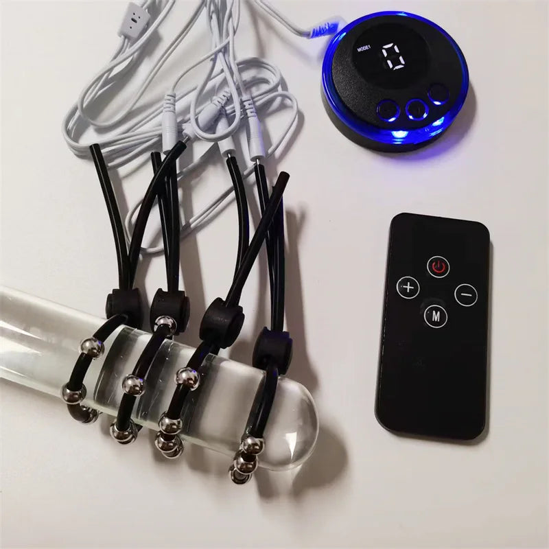 Silicone Cock Rings Male Penis Trainer Massage Male Testis Stimulation Remote Control 8 Modes Electric Shock Adult Toys for Men