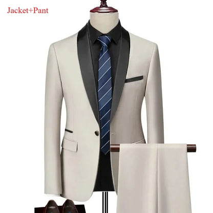 Men's Lapel Black Suit Set Coat Vest Trousers / Business Groomsmen Groom Wedding Dress Fprmal Blazer Pants