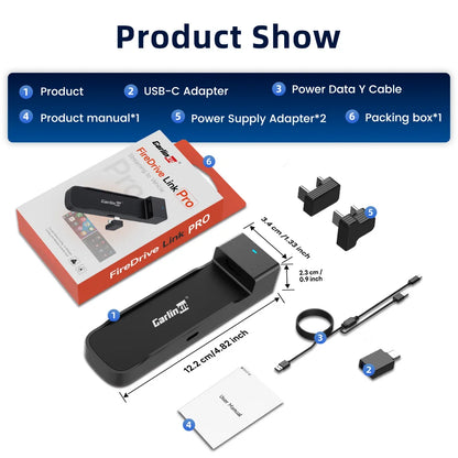 CarlinKit FireDrive Link Pro Wireless CarPlay Adapter for Amazon Fire TV Stick HDMI Android Auto Car TV Mate Video Streaming Box