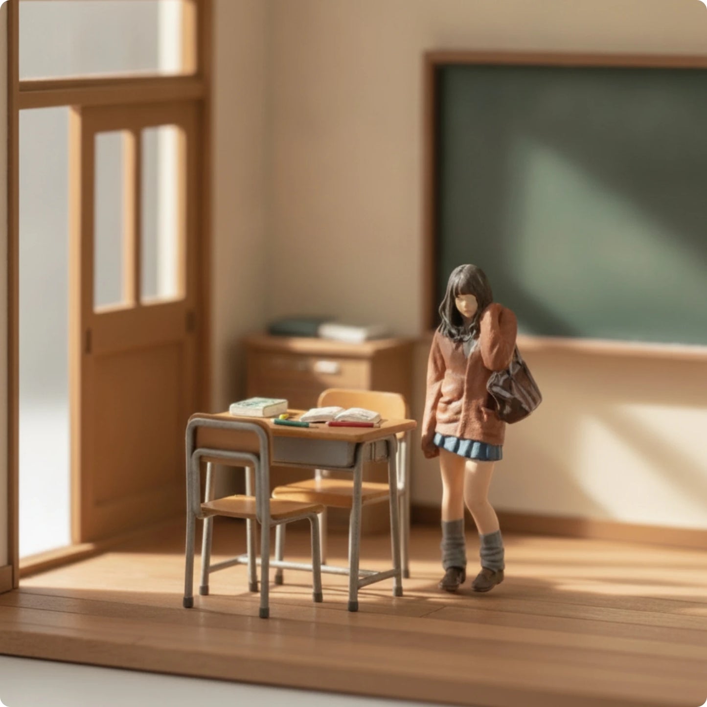 School Girl Miniature Hand-Painted 3D Printed Figurine for Hobbyists, Diorama, Model Scene