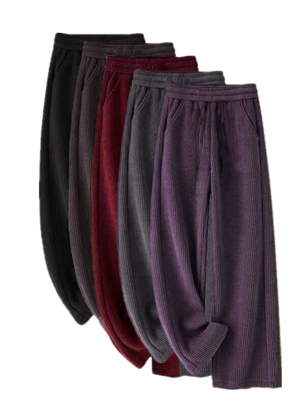 Women's Fleece Lined Corduroy Wide Leg Pants High Waist Warm Straight Cut Casual Trousers Autumn Winter New Mom Comfortable