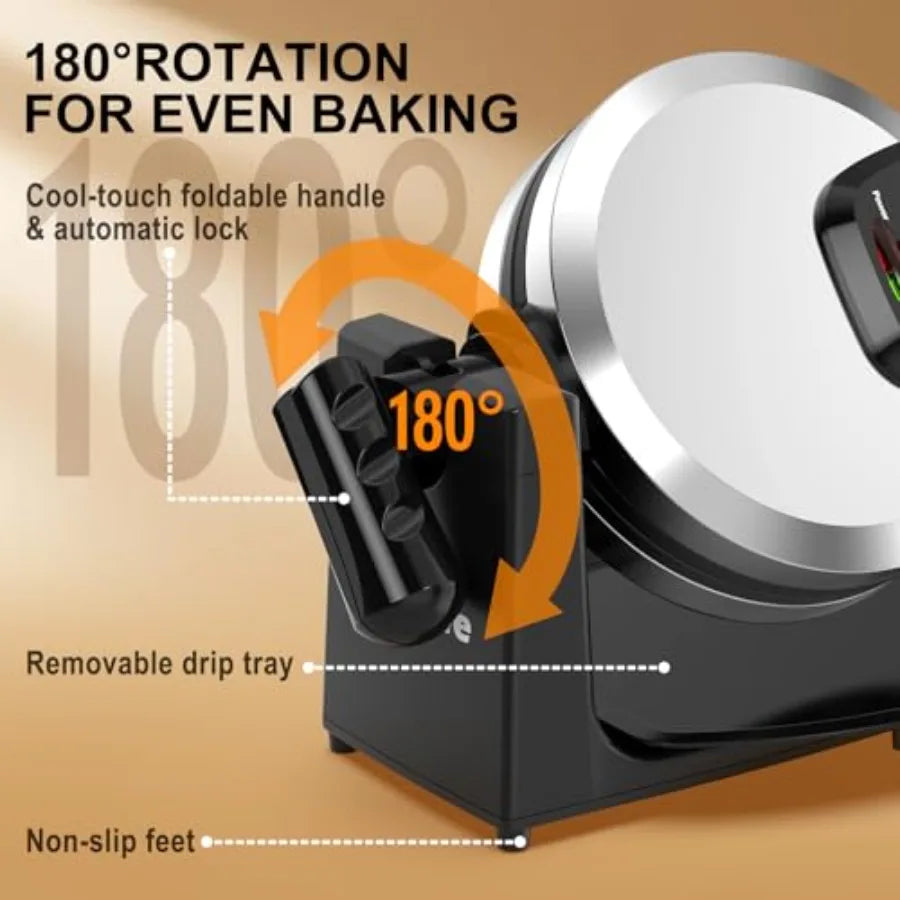 Waffle Maker Rotating Belgian Waffle Maker 180° Flip Waffle Iron Non-Stick Plate Adjustable Browning Control Foldable Cool Touc