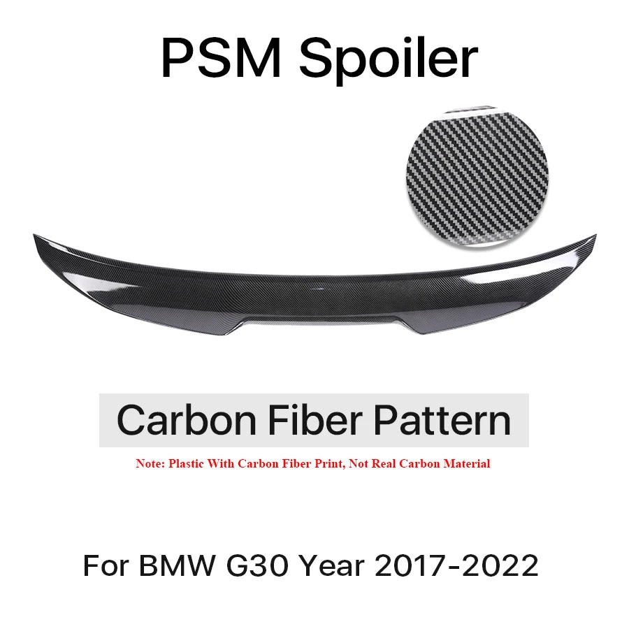 Rear Bumper Trunk Tail Lip M5 Roof Wing For BMW 5 Series G30 2017-2022 Gloss Black PSM M4 CS Style Boot Spoiler Carbon Fiber