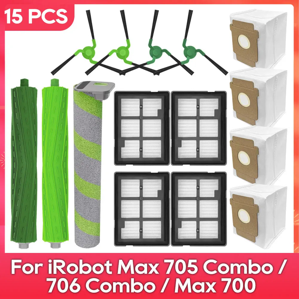 Fit For ( iRobot Romba Max 705 Combo / 706 Combo / Max 700 Series Combo ) Main Side Brush, Filter, Roller Mop, Dust Bag Part