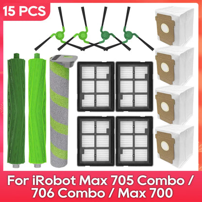 Fit For ( iRobot Romba Max 705 Combo / 706 Combo / Max 700 Series Combo ) Main Side Brush, Filter, Roller Mop, Dust Bag Part