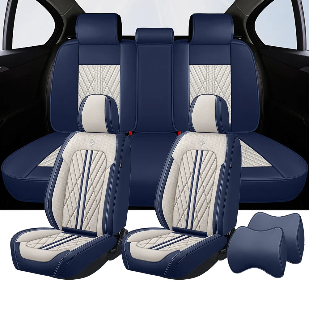 Universal fitting waterproof breathable soft Napa leather car seat cover set for cushion protection. Suitable for sedan and SUV