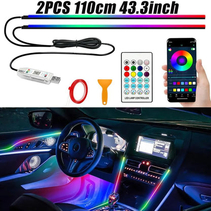 Acrylic RGB Car Led Interior Light Strip with USB Ambient Light Flexible Atmosphere Lighting Sound APP Control Car Decoration