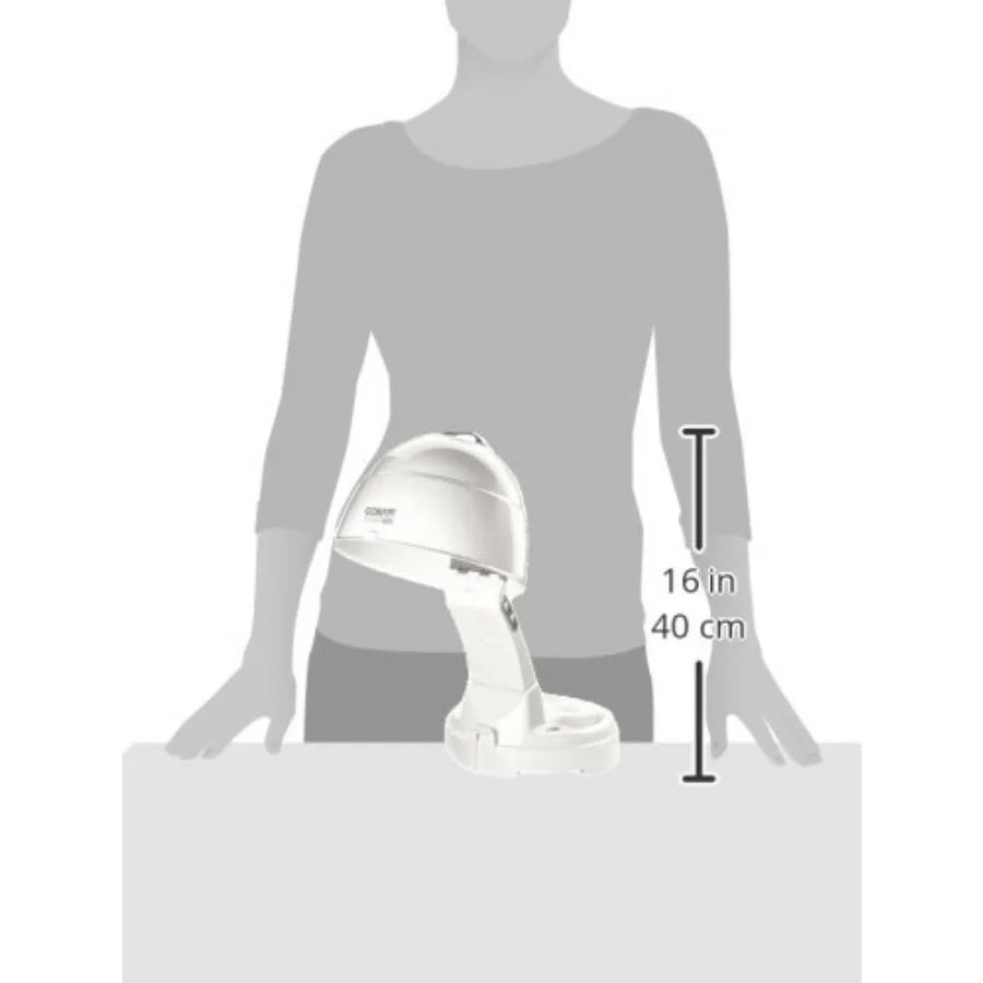 Bonnet hair dryer for salon use, ionic plastic white model with 2 heat settings, adjustable height, extra-large hood, 1875W pow