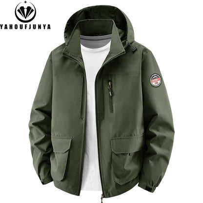8XL Men Spring Outdoor Leisure Windbreak Removable Hooded Jacket Men Autumn Cargo Pocket Fashion Brand Jacket Coat Male Clothing