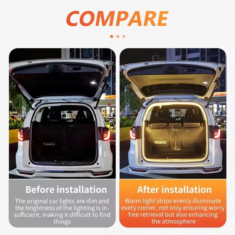 Car Trunk Dynamic Flowing Light Strip 4m/2m Automatic On/Off Scanning Lamp Flexible Waterproof Light Strip Hidden Installation