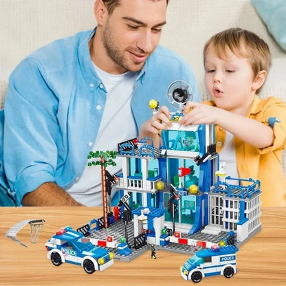 666PCS City Police Station Building Blocks Construction Model Toy with Car & Helicopter for Boys Christmas Gift Kid Educational