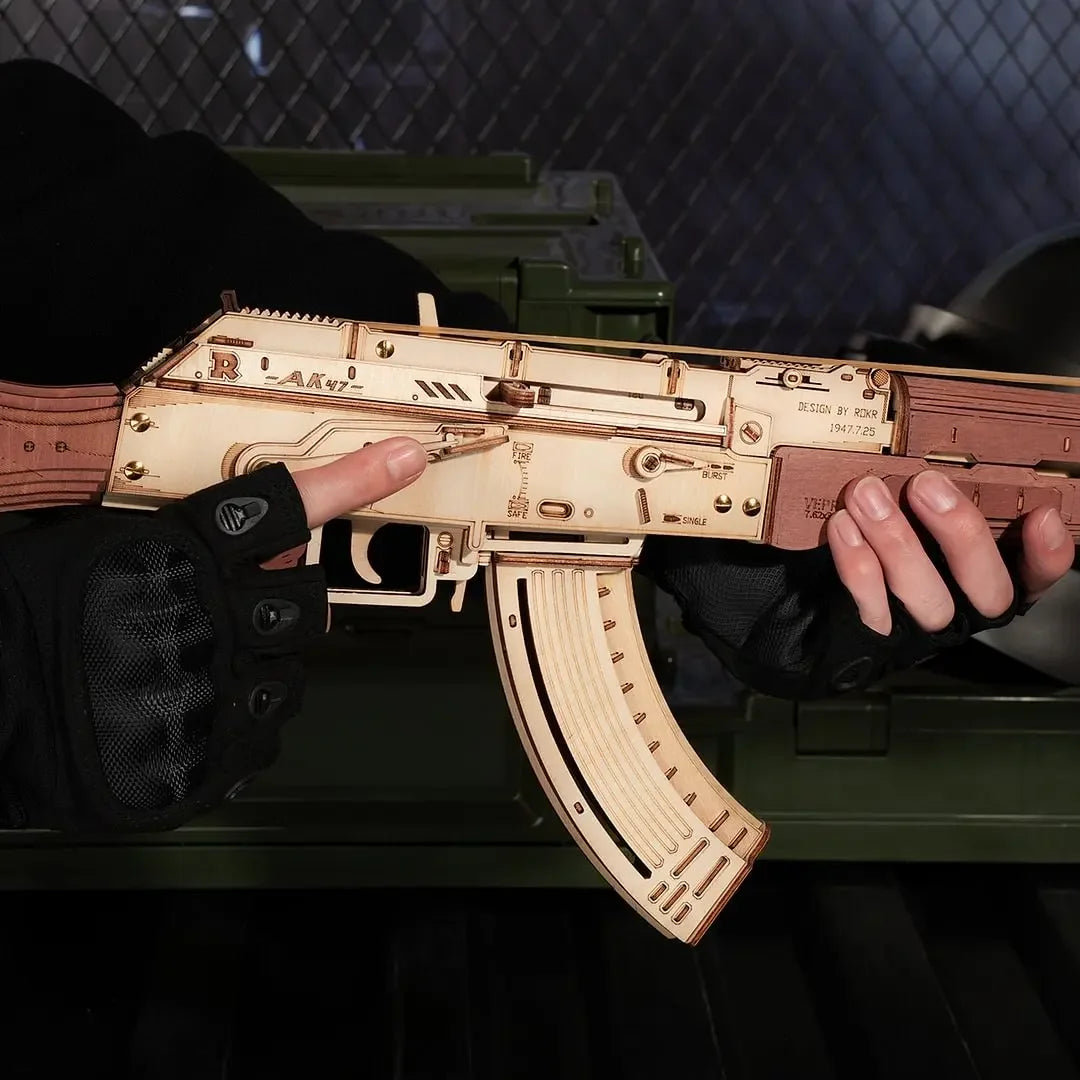 Robotime 3D Wooden Puzzle Toy Rifle Model Kits with Rubber Bands for Adults to Build Unique Gifts for Kids and Adults AK-47