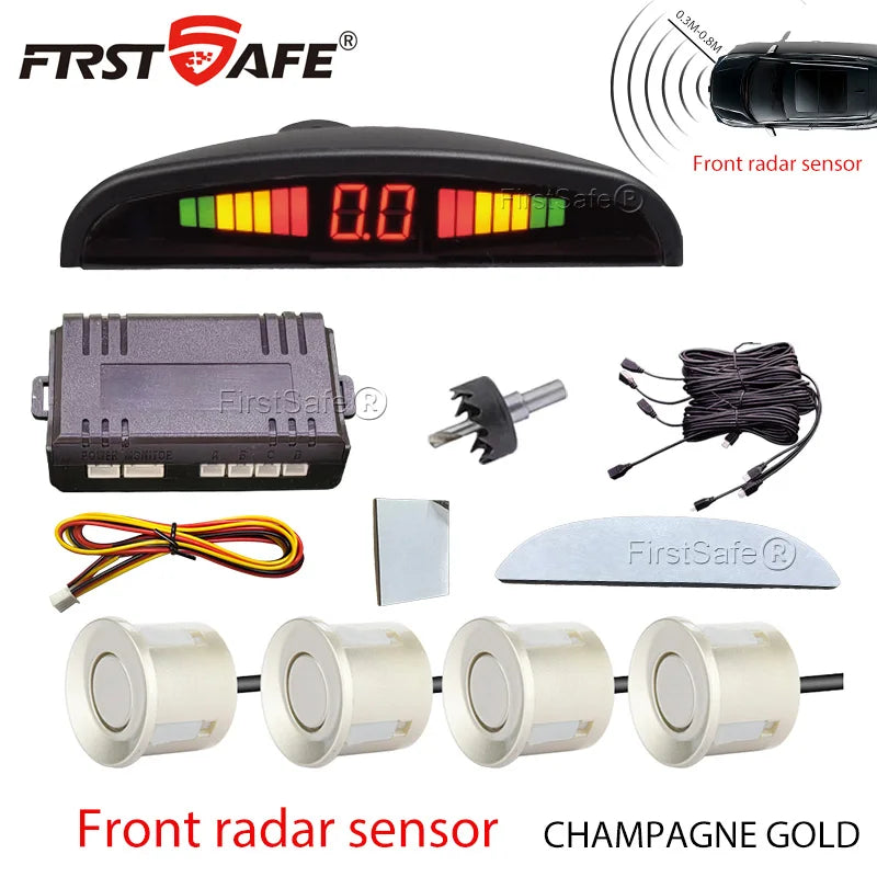 Front Mounted Car Parking Sensor Danger Alarm Kit LED Display 4 Sensors 22mm Backlit Obstacle Radar Monitoring System 12 Colors