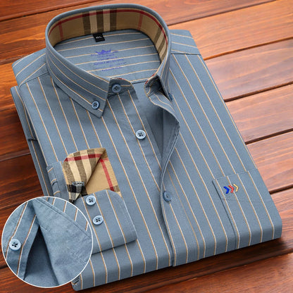 New in Shirt 100%Cotton Oxford Long-Sleeve Shirts for Men Slim Fit Formal Plain Shirt High Quality Plaid Soft Office Clothes