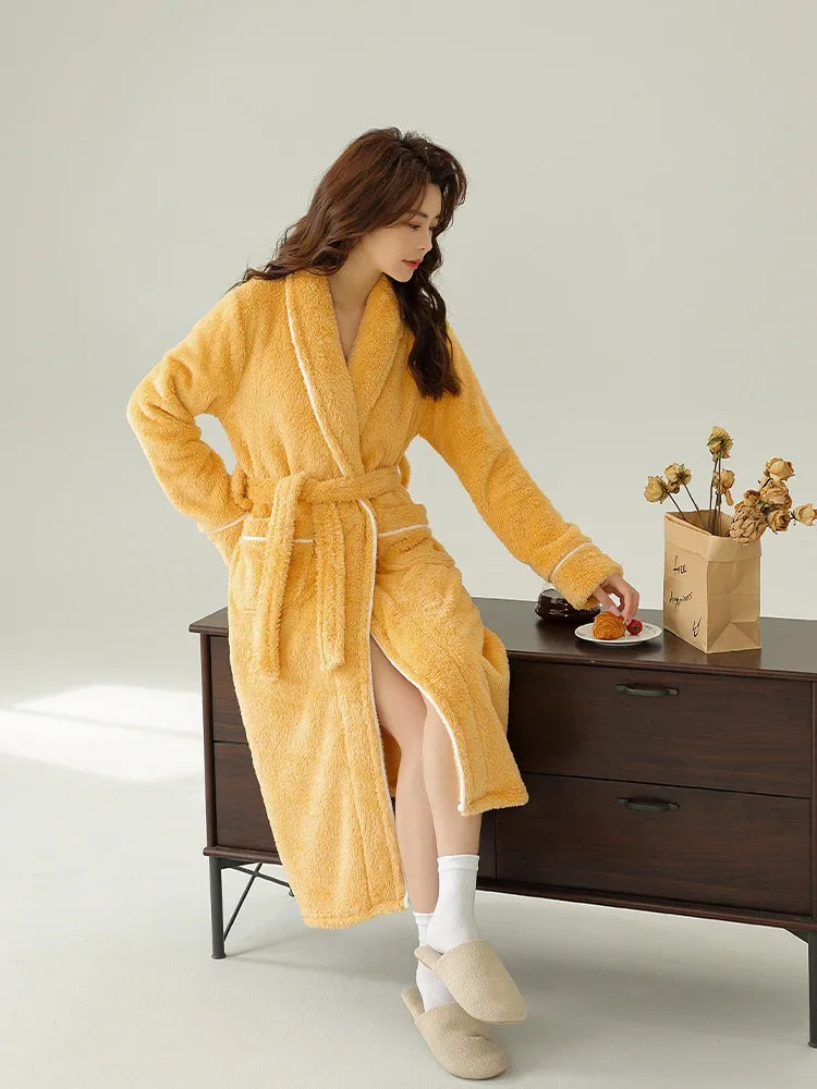 Autumn Winter Nightgown Double-sided Velvet Love Hotel Bathrobe Plus Long Coral Velvet Robe Nightgown Comfortable Both Men Women
