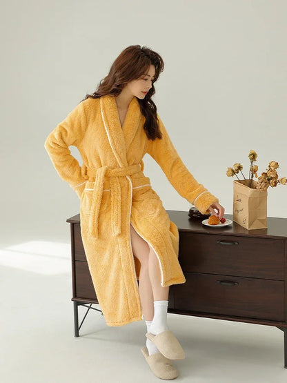 Autumn Winter Nightgown Double-sided Velvet Love Hotel Bathrobe Plus Long Coral Velvet Robe Nightgown Comfortable Both Men Women