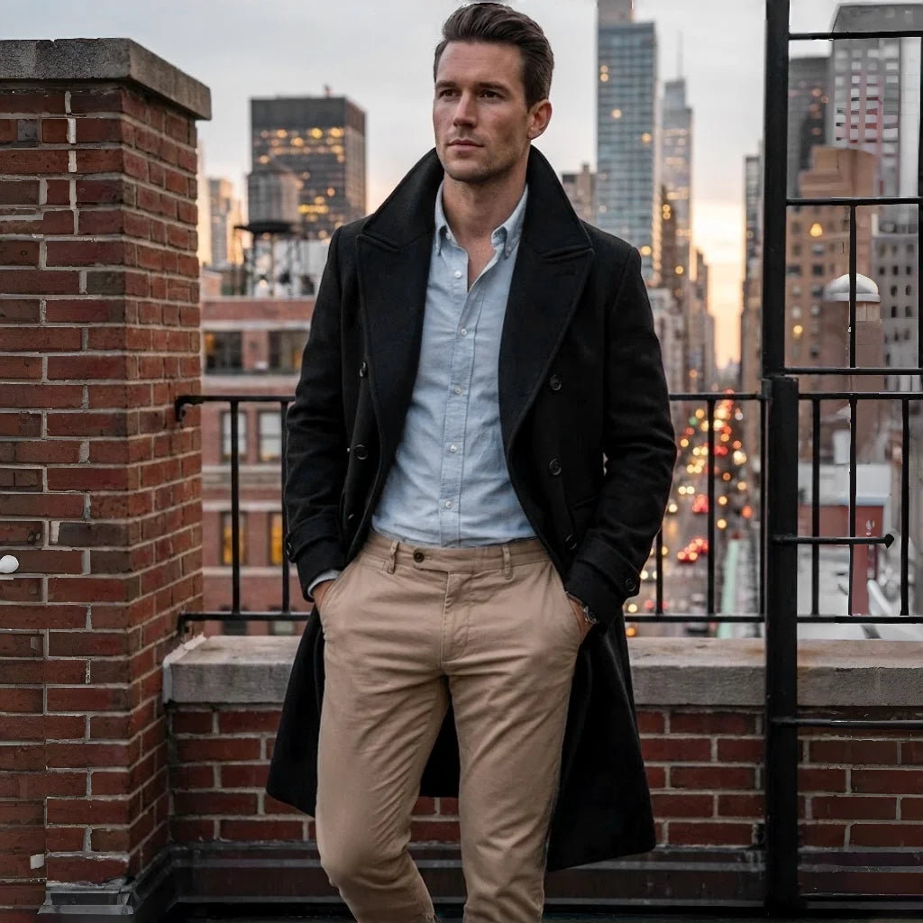 Men's Autumn Winter Thickened Warm Double-Breasted Jacket Street Popular Woolen Coat Daily and Casual Commute Wear