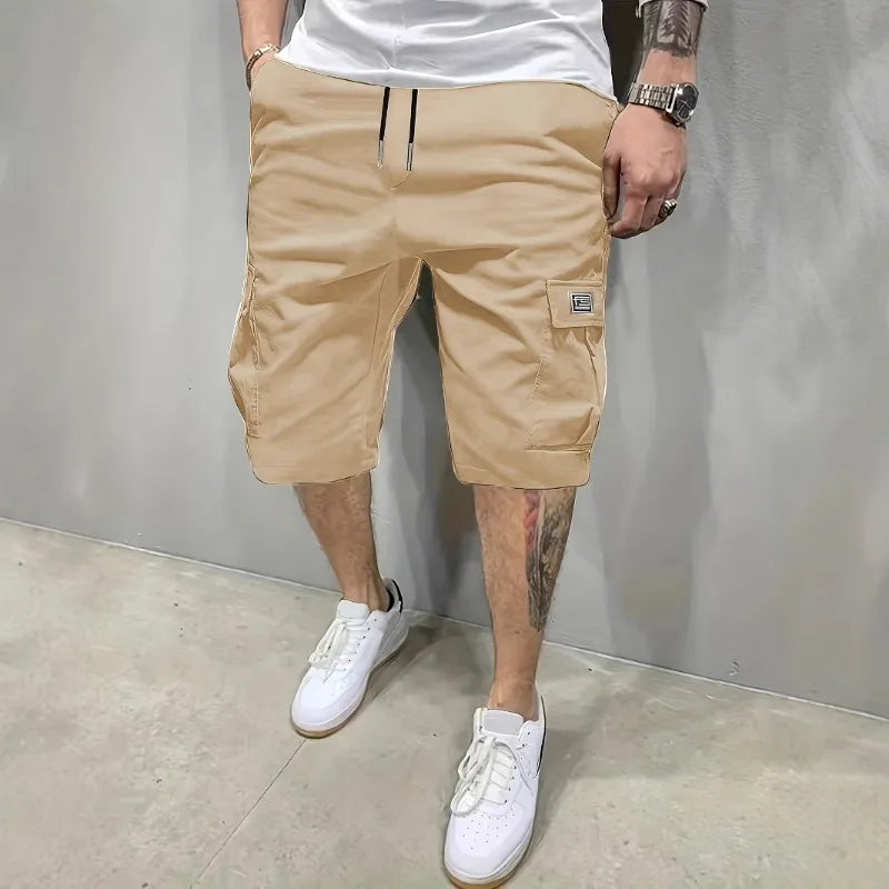 Men's Army Green Cargo Shorts Drawstring Waist Loose Fit Multi Pocket Shorts Men Summer Streetwear Casual Knee Shorts