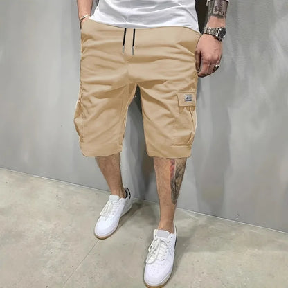 Men's Army Green Cargo Shorts Drawstring Waist Loose Fit Multi Pocket Shorts Men Summer Streetwear Casual Knee Shorts