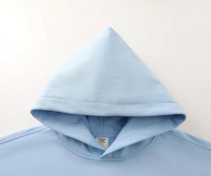 DIY Custom LOGO 450gsm Cotton French Terry Oversized Drop Shoulder Hoodie Men Grey Blue Street Wear Hip Hop Comfortable Hoodie