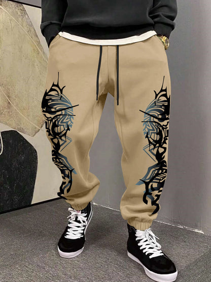 Men's Gothic Double Side Thorn Tribal Abstract Print Sweatpants Elastic Waist Soft Fabric Dark Punk Street Hip Hop Joggers