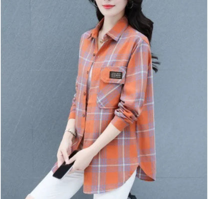 Sun Protection Long Sleeve Cotton Shirt Casual Plaid Women's Top Mom's Shirt Middle-Aged Women's Fashion Autumn 2025
