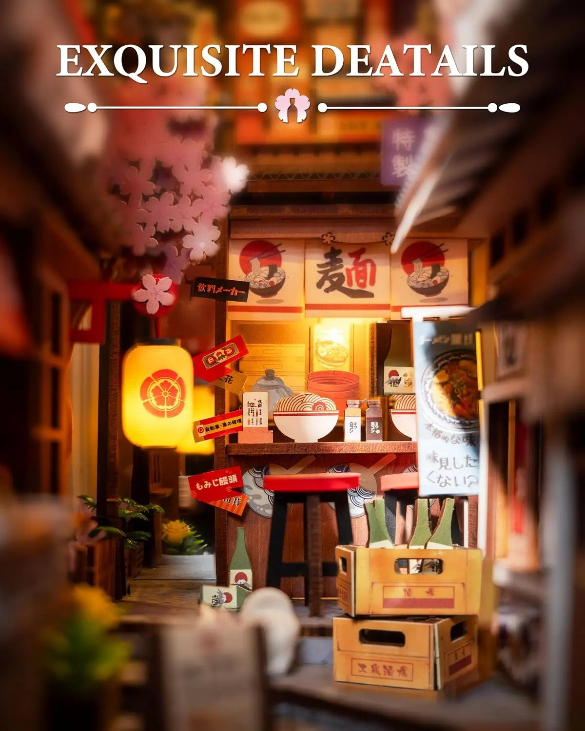 Robotime Sakura Wine Alley DIY Booknook with Lights DIY Miniature Dolls House Kit 3D Wooden Puzzle Bookend Bookshelf Decor Gift