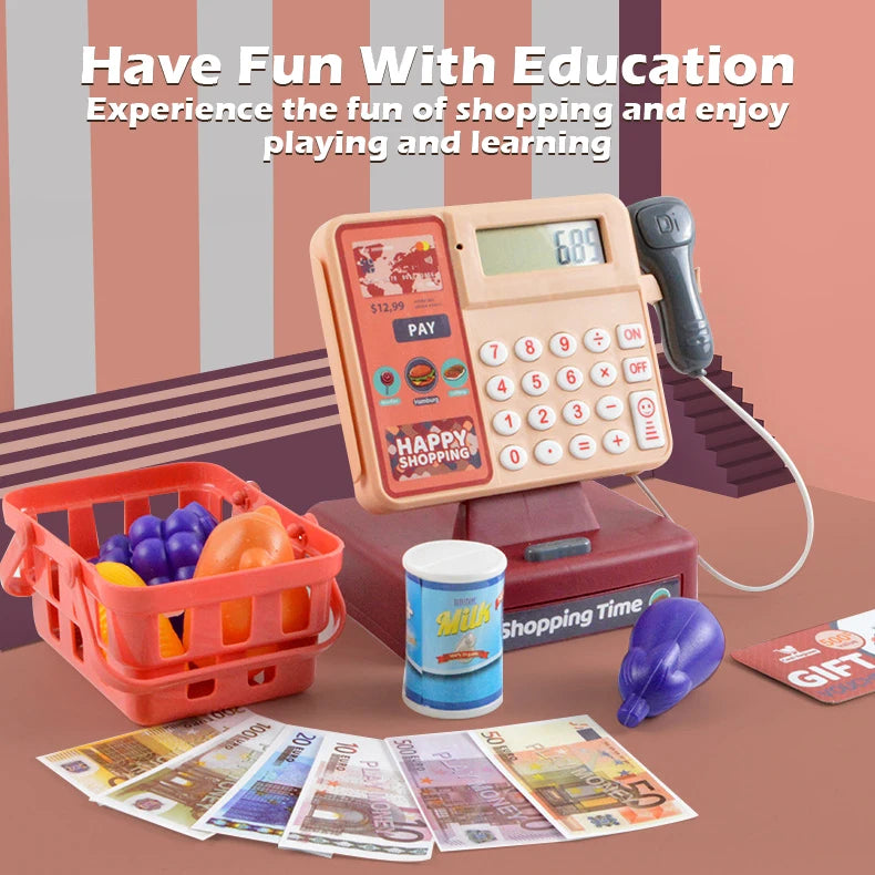 Supermarket Cash Register Game Pretend Play Toy Electric Puzzle Play Toy House Miniature Food Calculation Girl Toy Kids Gift