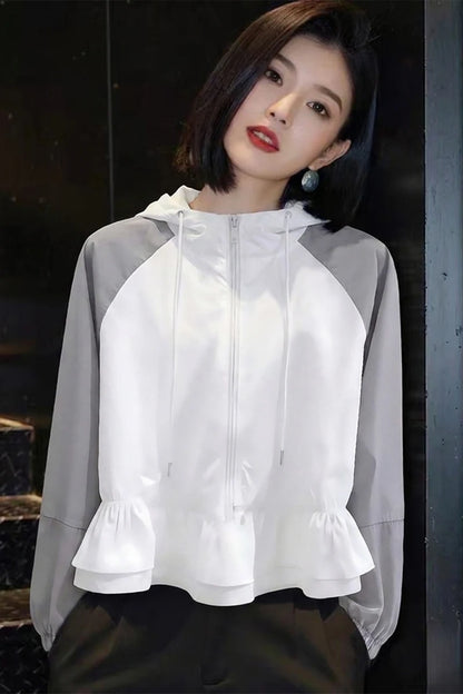 Women's Lightweight Breathable Sun Protection Clothing Short Length Loose Fit  Shirt with Hood And Patchwork Hem Casual O...
