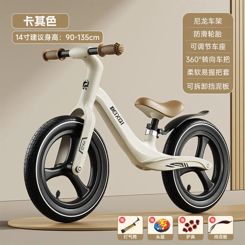 Kids Balance Bike No Pedal For 1 To 8 Yrs Old With Air Tires Nylon Fiberglass Frame Non Slip Silicone Grips Comfy Seat