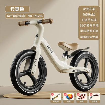 Kids Balance Bike No Pedal For 1 To 8 Yrs Old With Air Tires Nylon Fiberglass Frame Non Slip Silicone Grips Comfy Seat
